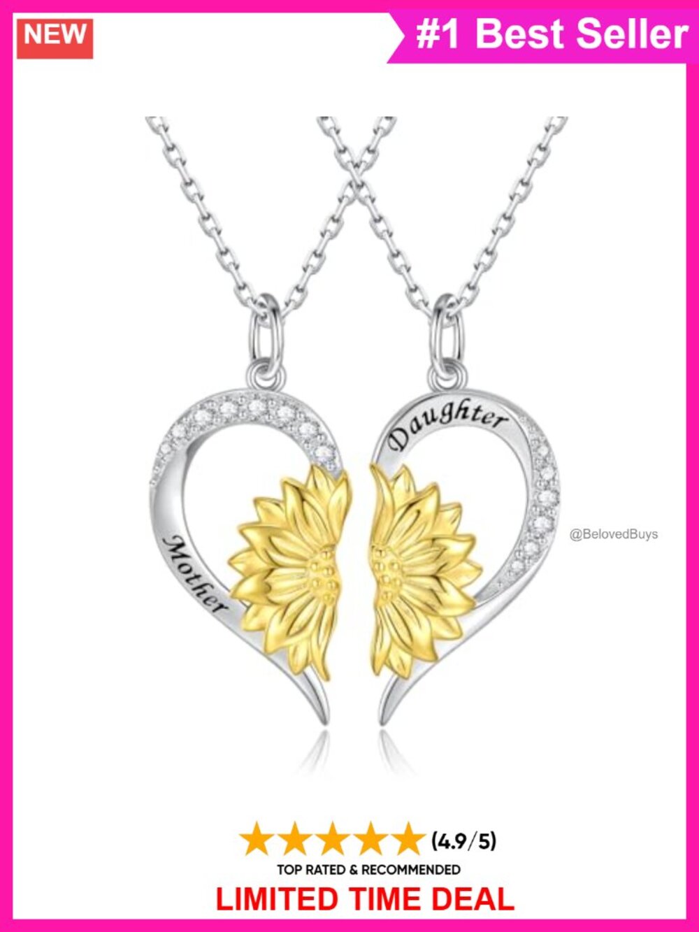 Sterling Silver Sun Moon Butterfly Mother Daughter Necklace Set with Cubic